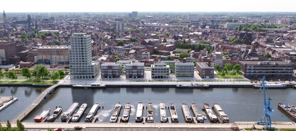 Stapelplein Gent, Appartementsgebouw 14 bouwlagen en aansluitende “palazzo” 4 bouwlagen.