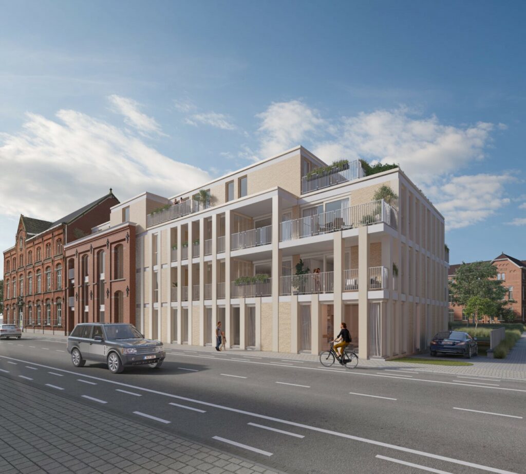 Kloostertuin Zaffelare, Appartementsgebouw, volledig onderkelderd gecombineerd met verbouwing bestaande schoolgebouwen tot wooneenheden.